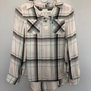 MUDD white plaid flannel with lace up front